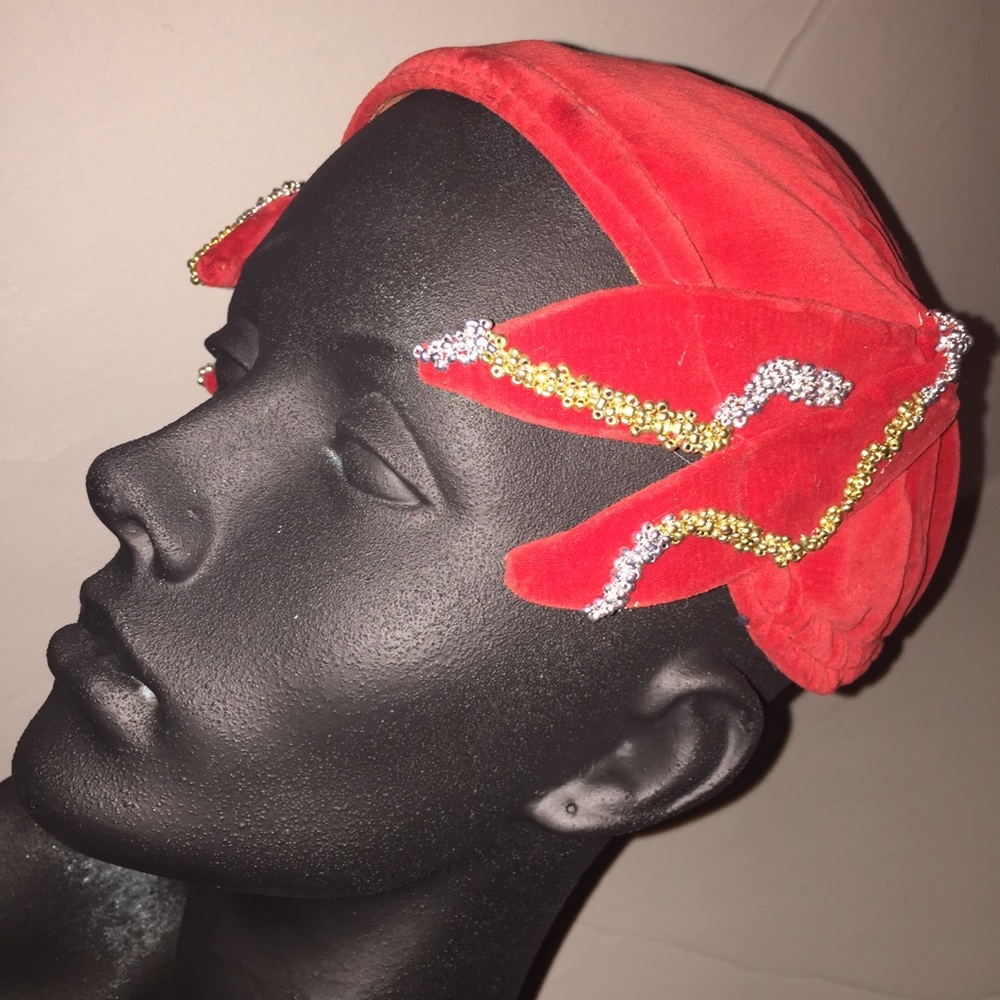 Vintage red velvet with gold and silver s beads